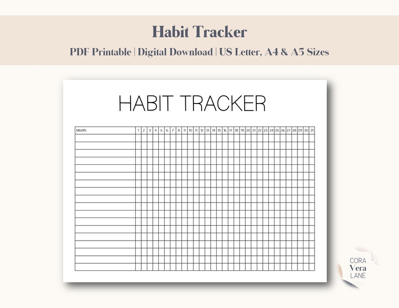 Habit Tracker Printable, Routine Tracking Habits, Habit Log, Daily Habit Tracker, Monthly Habit