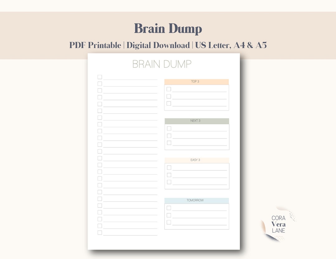 Brain Dump Printable Instant Download Productivity Planner - Etsy