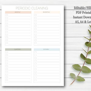 Periodic Cleaning Editable Printable, Cleaning Checklist, Cleaning To Do List, Fillable Cleaning Checklist, PDF, A4, A5 & US Letter