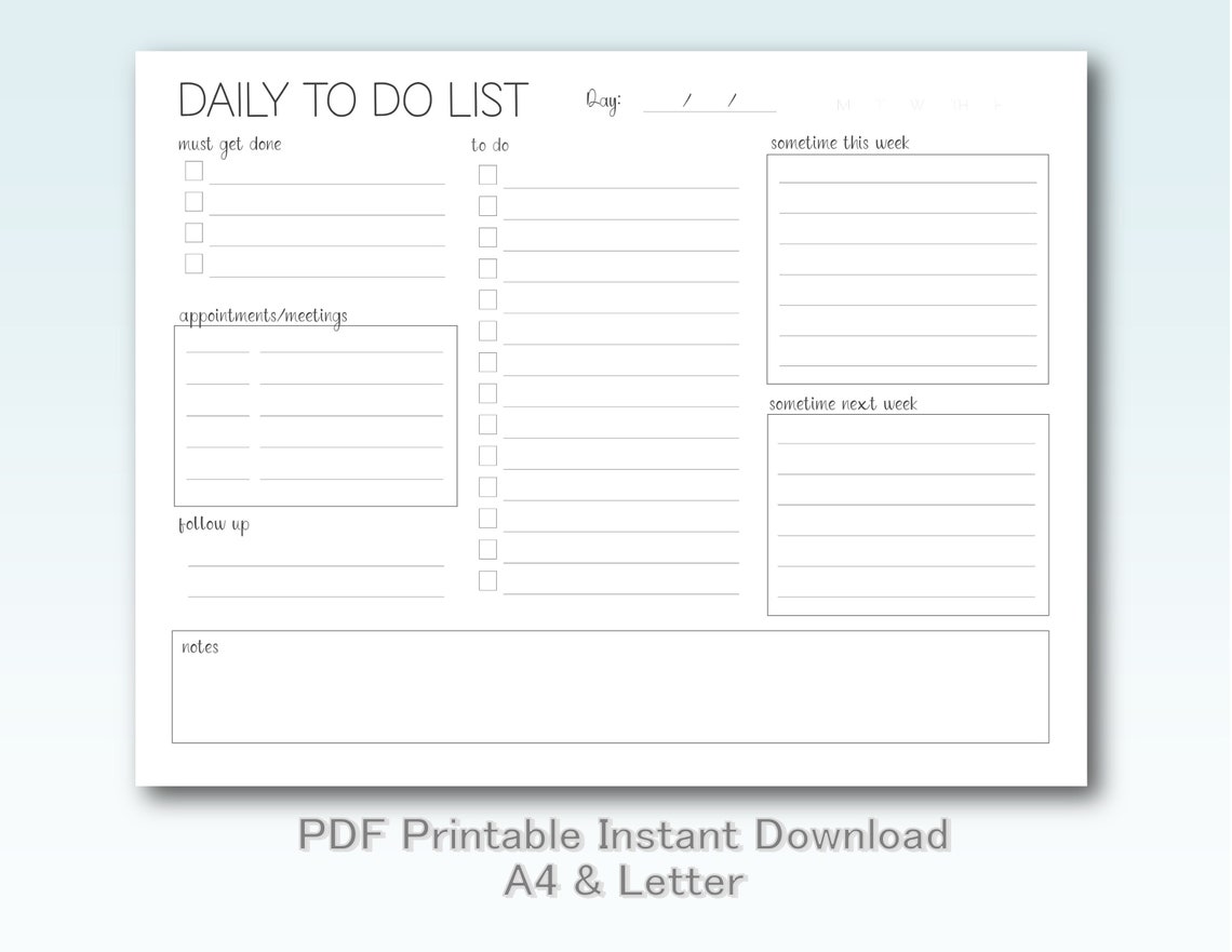 Minimalist Daily To Do List Printable Instant Download Etsy Australia