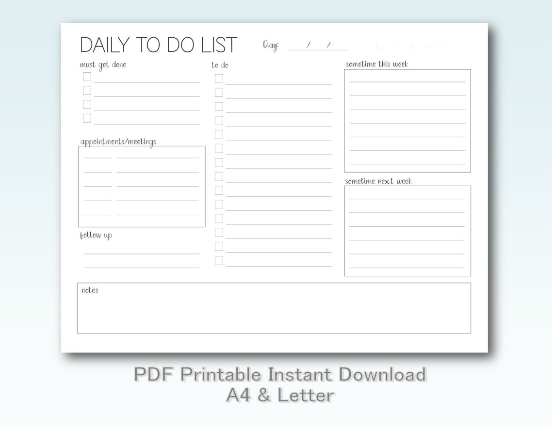 Minimalist Daily to Do List Printable Instant Download - Etsy Australia