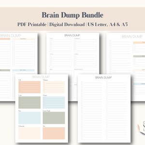 Brain Dump Printable Bundle, Printable Planner, Instant Download, Weekly Planner, Simple Schedule, 5 pdf Files - US Letter, A4 & A5