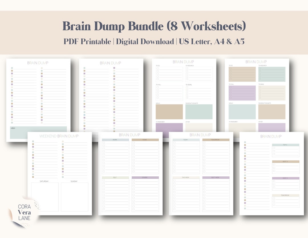 Brain Dump Printable Bundle, Printable Planner Worksheets, Instant ...