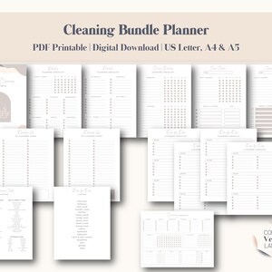 Printable Cleaning Planner Bundle, Cleaning Checklist, Weekly Cleaning, Monthly Cleaning, Routine Checklist PDF - US Letter, A4 & A5