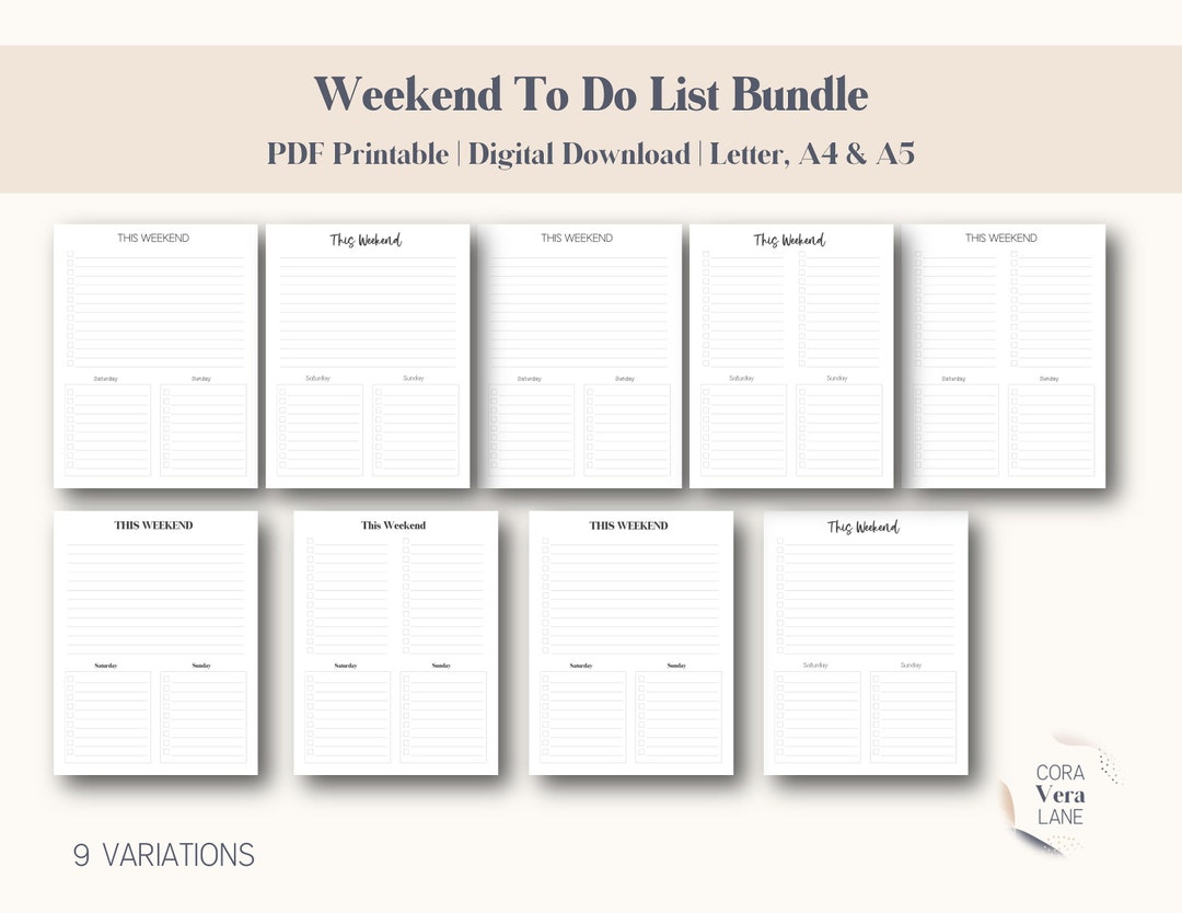 Weekend to Do List Bundle, Instant Download Printables, Brain Dump ...