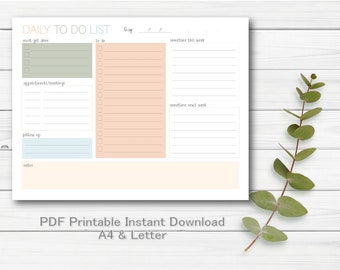 Daily To Do List Printable, Instant Download, Minimal Planner, Productivity Planner, Daily Planner, Daily Schedule, A4 & US Letter