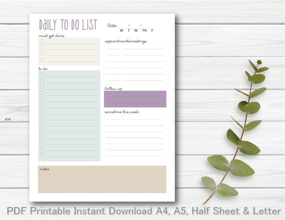 Daily to Do List Printable Instant Download Minimal Planner | Etsy
