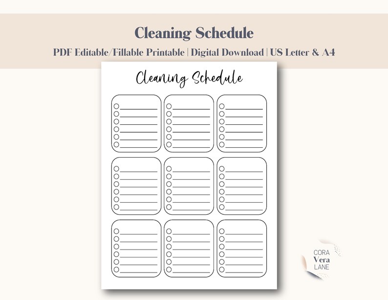 Printable Cleaning Schedule, Fillable Cleaning Checklist, Daily Cleaning, Weekly Cleaning