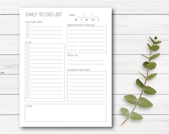 Minimalist Daily To Do List Printable, Instant Download, Productivity Planner, Daily Planner, Daily Schedule, US Letter, A5, A4 & Half Sheet