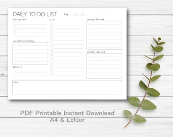 Minimalist Daily To Do List Printable, Instant Download, Productivity Planner, Daily Planner, Daily Schedule, US Letter, A4 & A5