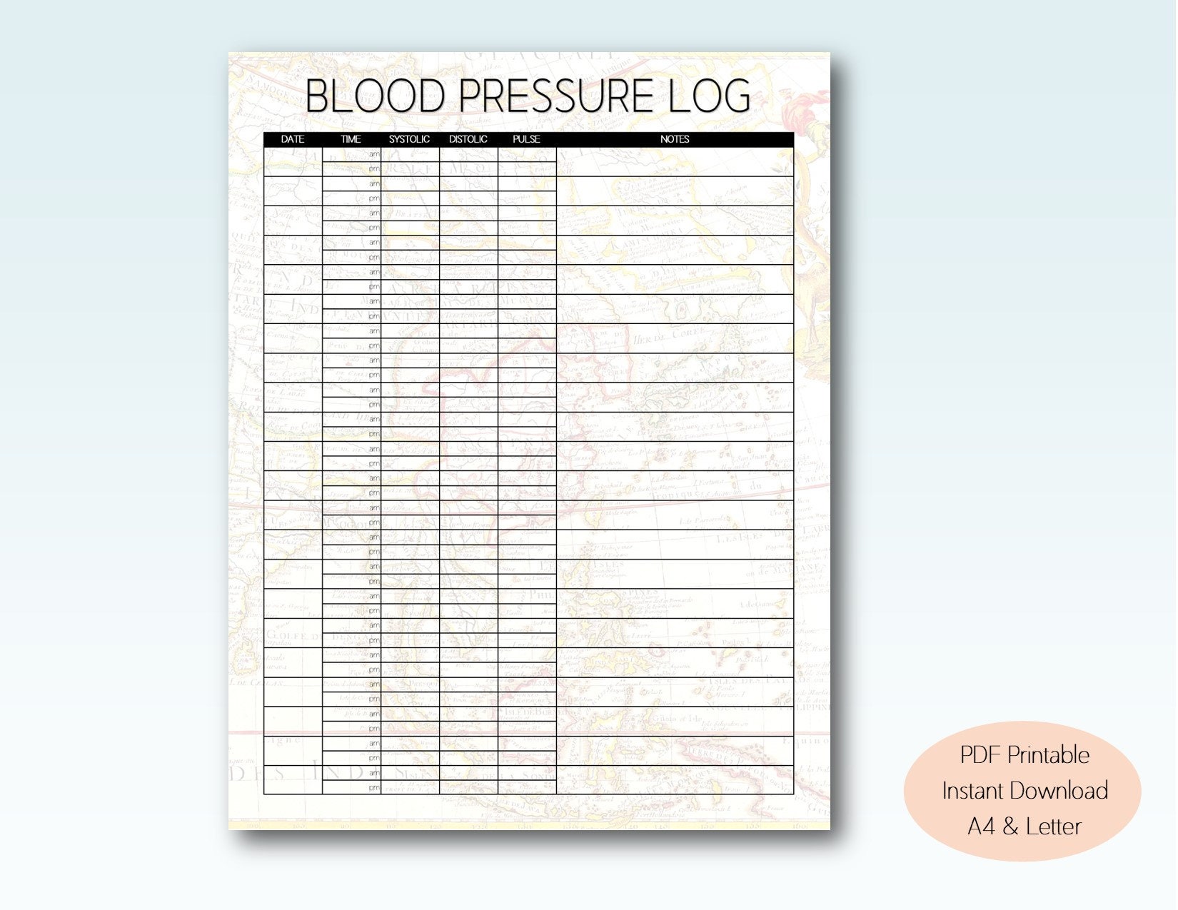 Blood Pressure Log Printable Map Monthly Blood Pressure - Etsy UK