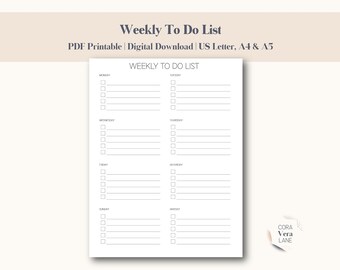college student planner pdf Weekly To Do List Printable, Minimal Planner, Productivity Planner, Weekly Planner, Weekly Schedule PDF - US Letter, A4 & A5