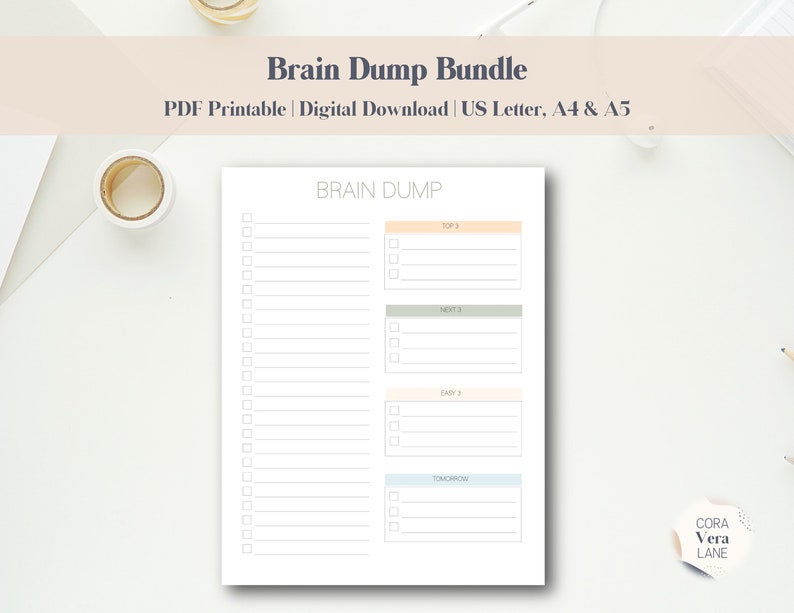 Brain Dump Printable Bundle, Printable Planner, Instant Download