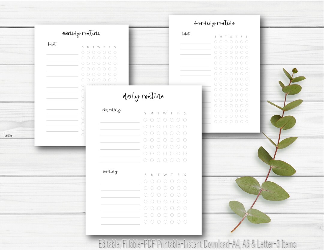 Daily Routine Checklist Editable, Morning Routine, Evening Routine ...