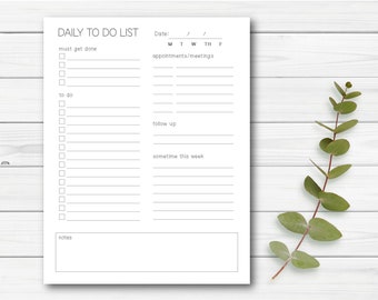 Minimalist Daily To Do List Printable, Instant Download, Productivity Planner, Daily Planner, Daily Schedule, US Letter, A4 & A5