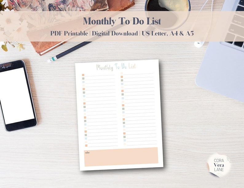 Monthly to Do List Printable Instant Download Minimal - Etsy