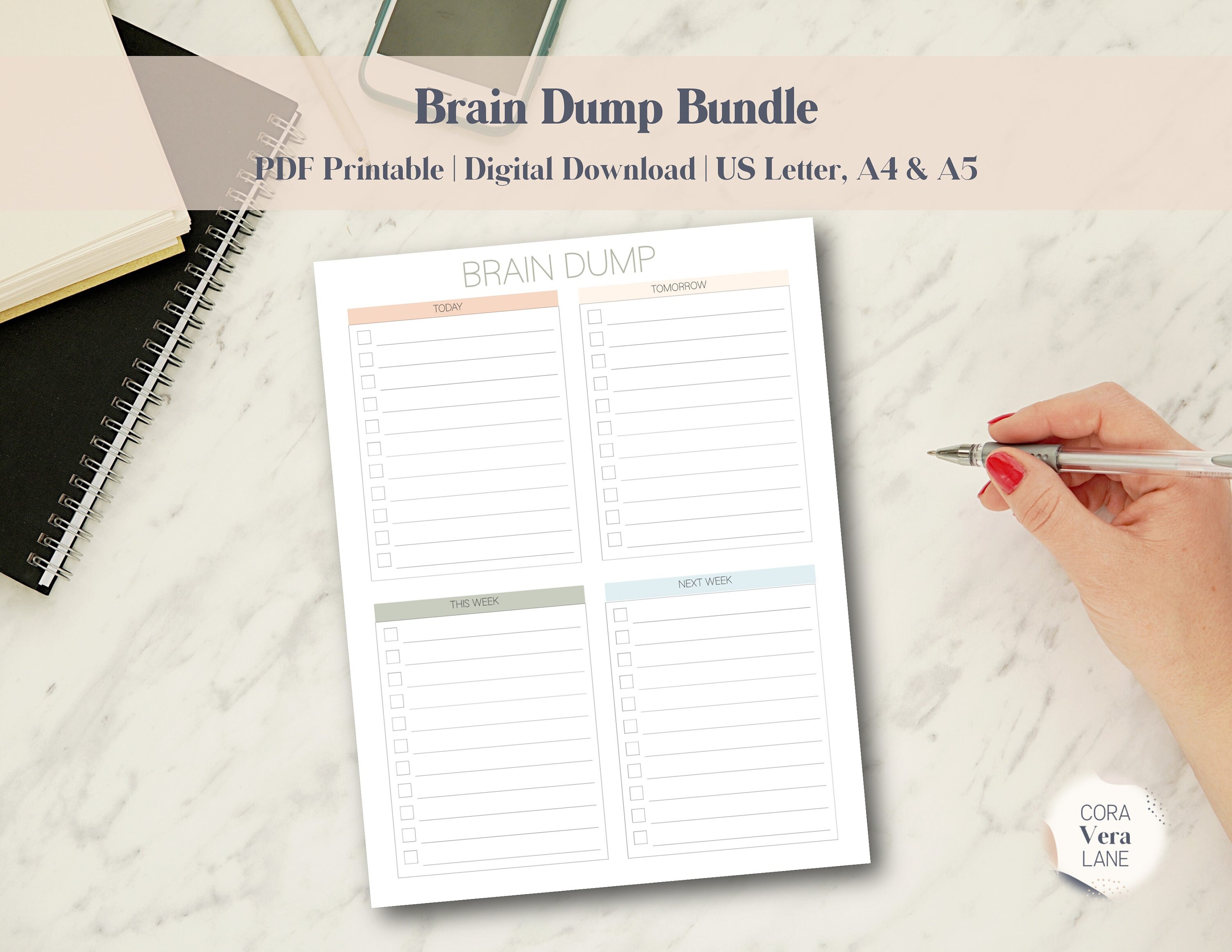Brain Dump Printable Bundle Printable Planner Instant - Etsy