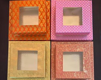 SET of 5, SQUARE WINDOW Gift Boxes, Indian weddings, Diwali Gift, Fancy Box, Indian Sweet or Mithai Box, Mehndi & Sangeet, Christmas Gift