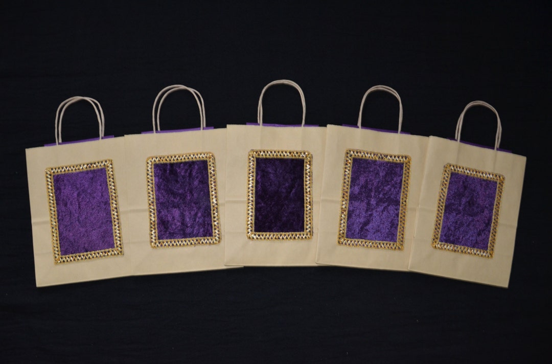 5 PURPLE VELVET Gift Bags Wedding Gift Bags Kraft Bags Etsy