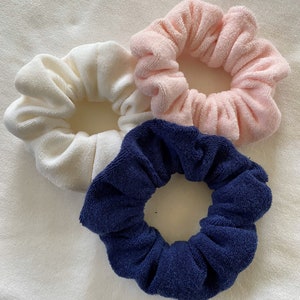 3 PC SCRUNCHIES, Handmade scrunchies, Navy, Pink and white, Hair accessory, Gift for Girls,