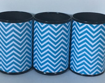 SET OF 3,Handmade Pencil Holder Set,Blue & White Chevron,Christmas Gift,Gift for Graduates,Gift for Coworker,Gift under 15 Desk Accessories,