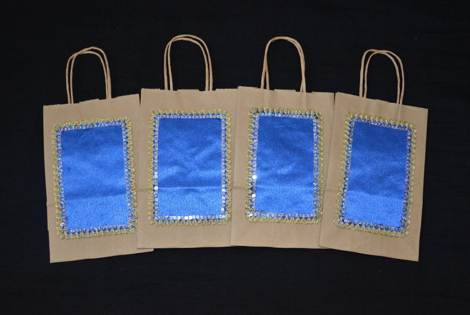 SET of 4 Gift Bags Turquoise Satin Wedding Gift Bags Kraft Etsy