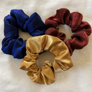 3 PC SCRUNCHIES, Handmade, Silk scrunchies, Navy, Maroon and Gold, Hair accessory, Gift for Girls,