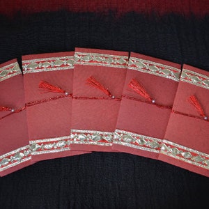 SET OF 5, Handmade Money Holder Set,Shagan Envelope,Indian Wedding,Money Envelope,Cash Envelope,Diwali Special, Eid Special,Indian Festivals 5 Red