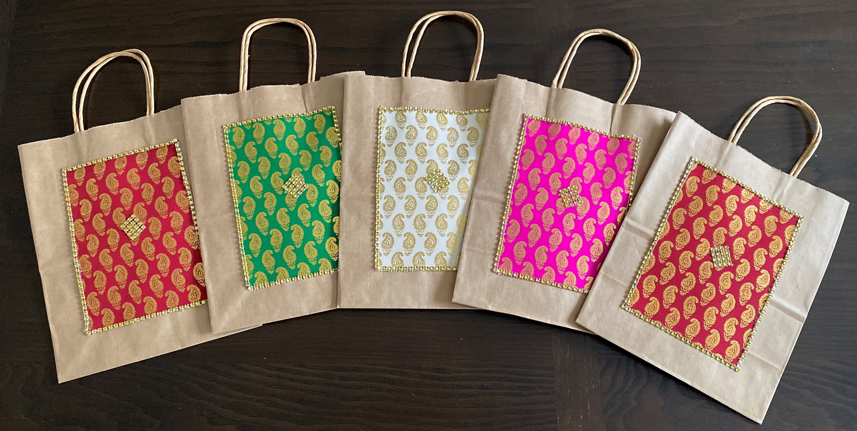  Eco-Friendly Jute Bags with Lotus Print - 10 x 8 - Beach Bag,  Reusable & Biodegradable - Perfect for Gifts, Return Gifts, Indian Gift Bags,  Puja Return Gifts, Wedding Favors, Wedding