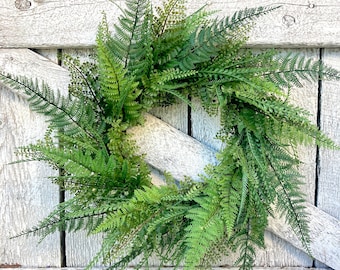 Fern Wreath For Front Door | Year Round Mixed Greenery Wreath | Summer Front Door Fern Wreath | Minimalist Porch Decor | Green Indoor Wreath