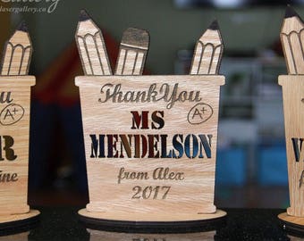 Unique Teacher Gift With Name - Personalized Laser Cut Pencil Holder Gift for Teacher - End of the Year Thank You Gift for Teacher Caregiver