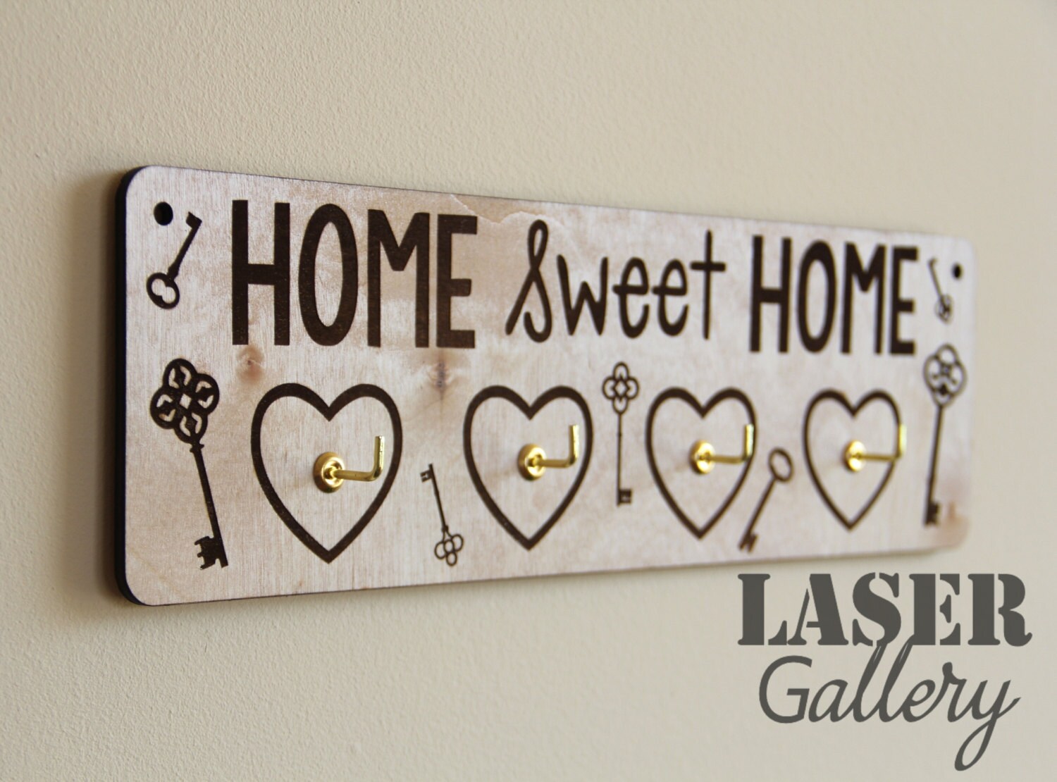 HOME Laser Cut Engraved Key Holder for Wall Wooden Key Rack Etsy Canada