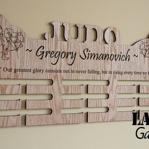 Large JUDO Medal Hanger 24x12 inches - Laser Cut & Engraved Custom Wooden Judo Medal Holder - Personalized Martial Arts Wooden Medal Display
