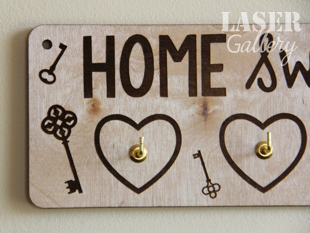 HOME Laser Cut Engraved Key Holder for Wall Wooden Key Rack Etsy Canada