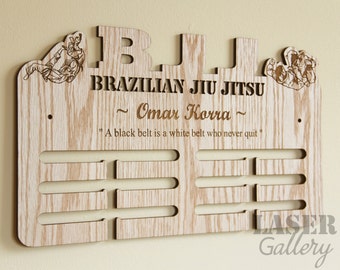Personalized BJJ Medal Display Hanger - Custom BJJ Medal Rack Brazilian Jiu Jitsu Medal Hanger With Name - Personalized Martial Arts Gift