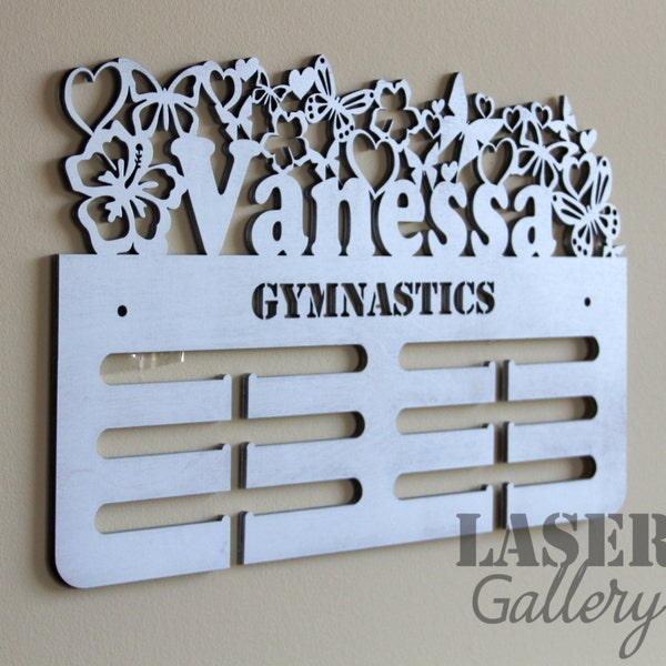 Personalized GYMNASTICS Butterfly Medal Display - Laser-cut Wooden Medal Display - Medal Hanger - Sports Medal Rack for Girls - Sports Gift