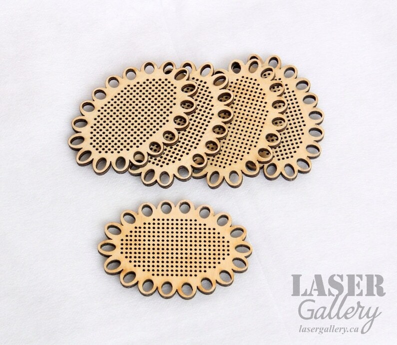 Set Of 5 Oval Cross Stitch Wooden Blanks Pattern Pcs Laser Cut Plywood Embroidery