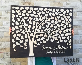 Alternative Guest Book With Hearts - Laser Cut Wedding Tree Signing Guest Book - Interesting Hearts Guestbook for Rustic Wedding Tree Birds