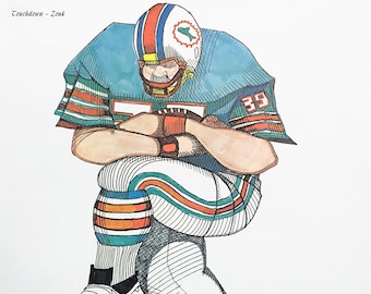 Ferdie Pacheco &quot;Touchdown - Zonk&quot; - Miami Dolphins - Hand Signed Lithograph - COA - GallArt