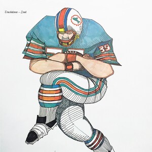 Ferdie Pacheco „Touchdown - Zonk” - Miami Dolphins - Litografia z podpisem ręcznym - COA - GallArt