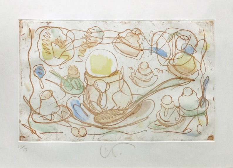 Claes Oldenburg "Glassdesserter" - 1976 - Handsignerad etsning/akvatint - Inramad - COA - Se live på GallArt bild 1