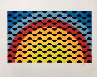 Antonio Perez Melero "Sunrise" - 1990 - Hand Signed Serigraph - Abstract Op Art - COA - GallArt