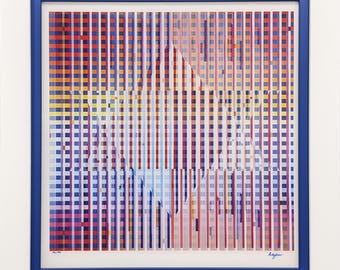 Yaacov Agam "Estrela do Arco-Íris" - Agamógrafo raro assinado - Lenticular 3D - Emoldurado - Certificado de Autenticidade
