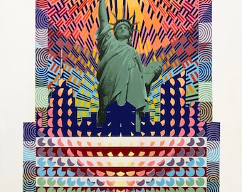 Antonio Perez Melero "Miss Liberty" - 1994 - Hand Signed Serigraph - Abstract Op Art - COA - GallArt