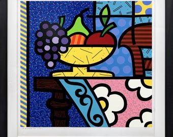 Romero Britto "Home" 1995 - Large Hand Signed Serigraph - Custom Framed - COA