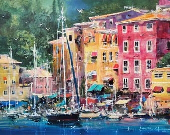 James Coleman "Portofino Afternoon" - Hand Embellished Giclee on Canvas - COA - GallArt