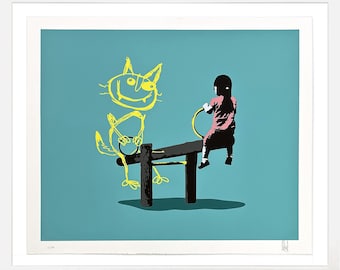 Eelus See "Lo que vi (verde)" - Serigrafía rara firmada a mano - Enmarcada a medida - Certificado de autenticidad