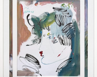 Peter Max "Profile (Green)" - 2004 - Origineel schilderij op doek - op maat ingelijst - COA