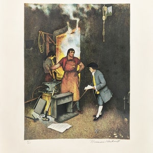 Norman Rockwell &quot;The Village Smithy&quot; - 1973 - Hand Signed Lithograph - From Poor Richard&#39;s Almanac - COA - GallArt