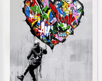 Martin Whatson ""Cracked"" - Großer handsignierter Siebdruck - Gerahmt - COA."